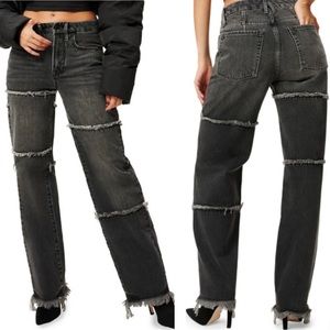 Good American Good ‘90s High Rise Frayed Seam Straight Leg Jeans Size 15